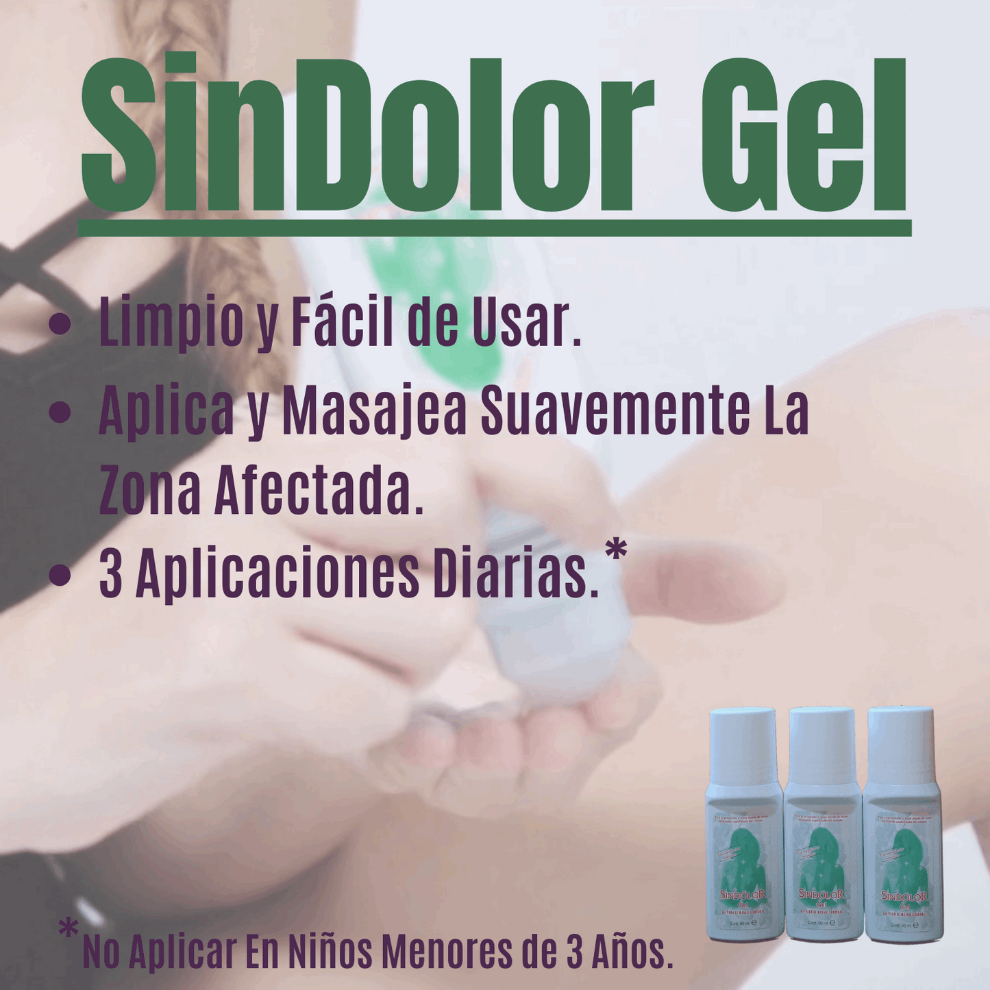 Ficha Aplicación/uso de Lote 3 Gel Sin Dolor Rollon 60 ml
